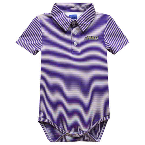 JMU Dukes Embroidered Purple Stripe Knit Polo Bodysuit