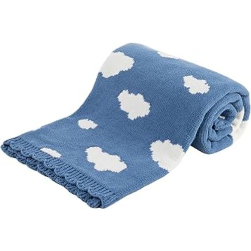 Berkshire Baby Blanket,Ultra-Plush Reversible Chenille Knit Toddler Blanket,Cute Pattern Nursery Crib Blanket,Ideal Baby Gift(30x40 Inches,Bouncy Clouds Harbor Blue)