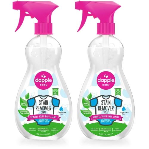 Stain Remover Spray by Dapple Baby, Fragrance Free, 16.9 Fl Oz Spray Bottle - Plant-Based & Hypoallergenic - Baby Laundry Stain Remover for Clothes & Cloth Diapers (Pack of 2)