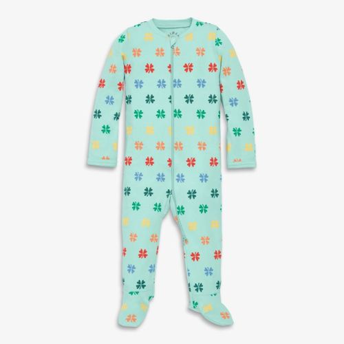 Primary Baby Organic Zip Footie In Rainbow Clovers In Mint Rainbow Clovers Size 18-24 Months