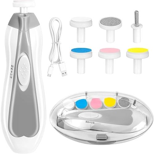 Baby Nail Trimmer Electric, 6 in 1 Rechargeable Baby Nail Clippers Manicure Set Grooming Kit for Toddler Infant or Adults (Grey)