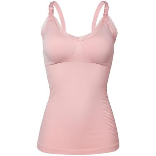 HGps8w Women's Maternity Nursing Tank Tops for Breastfeeding, Adjustable Spaghetti Straps Camisole Shapewear Built in Bra