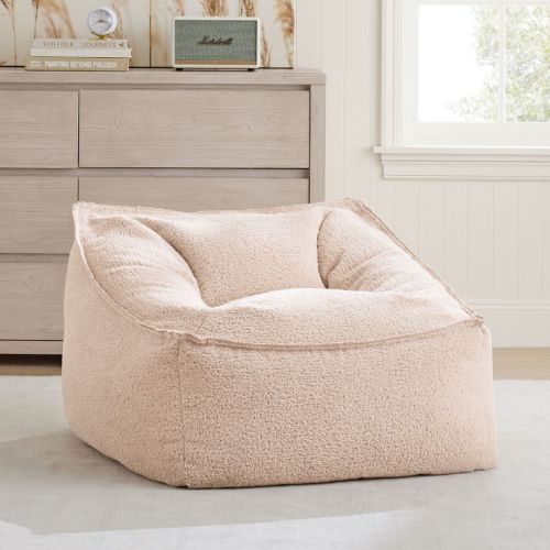 Large Low Pile Faux Fur Pale Blush Modern Bean Bag Lounger
