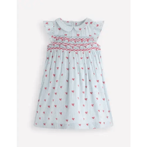 Adeline Smocked Dress-Glacier Blue Spaced Tiny Bows | Boden USA