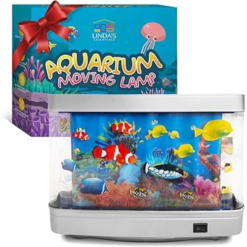 Linda’s Essentials Fake Fish Tank for Kids and Adults, Fake Aquarium Decorative Lamp, Artificial Fish Tank with Moving Fishes, Artificial Aquarium Night Light, Plug in Moving Lamp