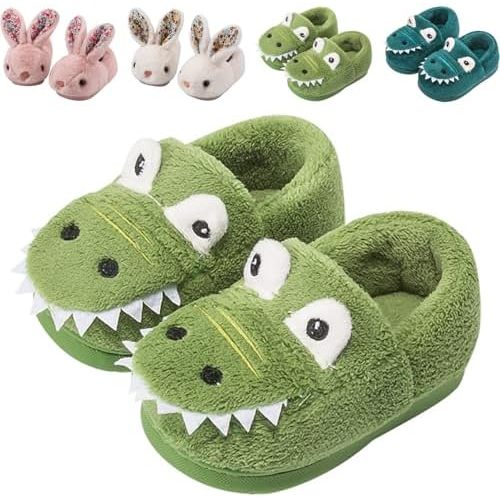 OWIF Kids Toddler Slippers Boys Girls Dinosaur Bunny House Shoes Non Slip Warm Soft Winter Fuzzy Indoor Slipper