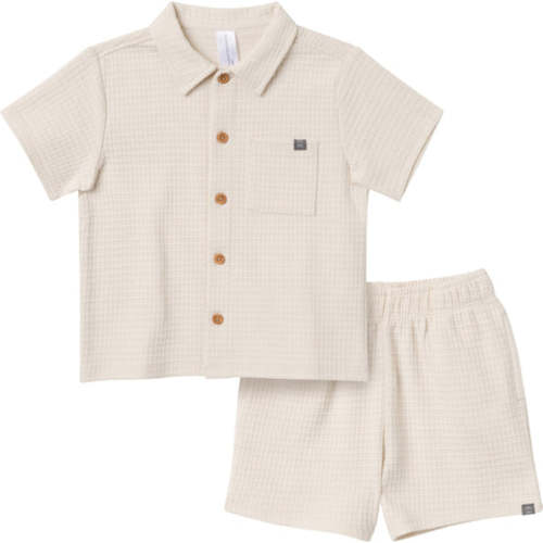 2-Piece Infant &amp; Toddler Boys Beige Button Front Shirt and Shorts Set