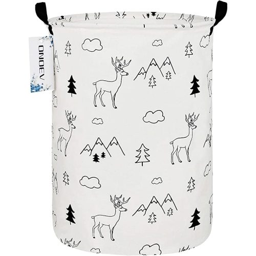 Round Fabric Storage Bin,Decorative Basket,Organizer Basket with Handles,for Clothes Storage,books and sundries(Forest deer), 19.7inch(H) x 15.7inch(D)