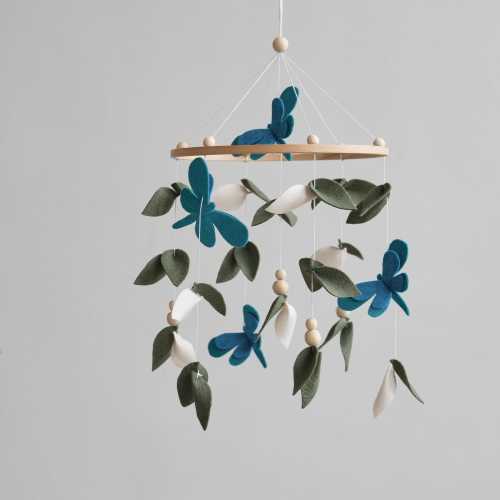 Green Floral Baby Mobile – Dragonfly Crib Mobile, Nature and Lake Nursery Decor, Woodland Forest Mobile, Montessori-Inspired New Baby Gift