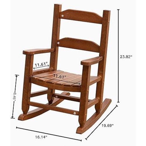 Toddler Rocking Chair Kids Child Wooden Small Baby Comfy Rocker Chairs Furniture for Nursery Bedroom Livingroom Outdoor Reading Room, Ages 3-6, Brown