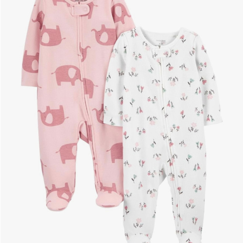 Simple Joys by Carter's Baby Girls' 2-way Zip Thermal Footed Sleep and Play, Pack of 2