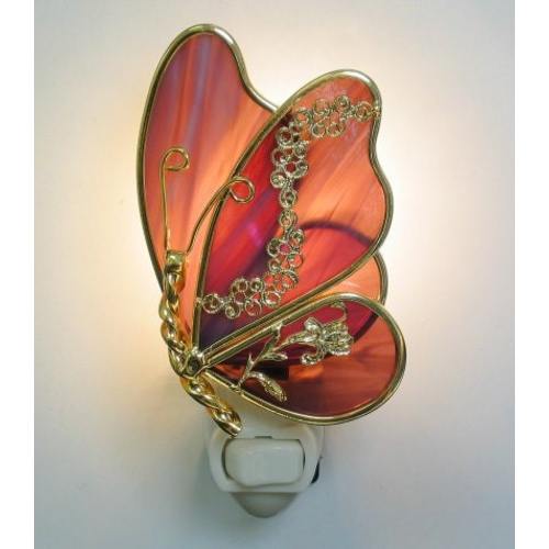 Mauve Stained Glass Butterfly Night Light  w/ Standard Base
