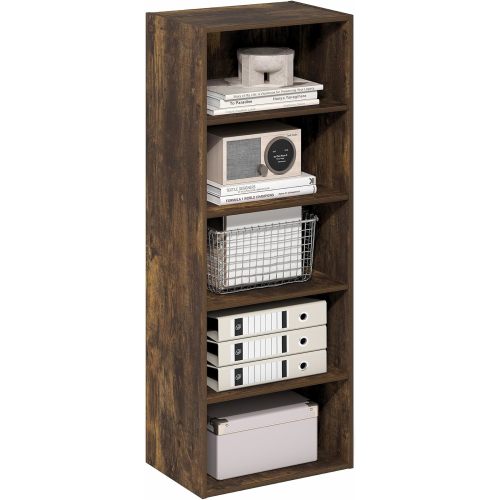 Furinno Basic Book Shelf, 5-Tier Bookshelf, Cube Storage Organizer Bookcase with Open Shelf, 11 x 17 x 44, for Living Room, Bedroom, Home Office, Amber Pine