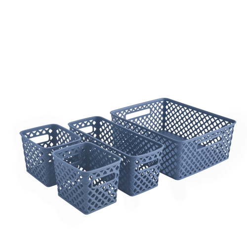 Mainstays 4-Piece Blue Decorative Plastic Storage Basket Set, 14 in x 11.6 in x 5.3 in