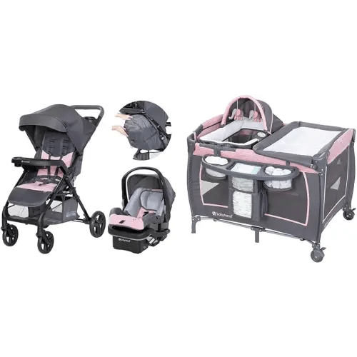 Baby Trend Passport Cargo Travel System, Pink Bamboo with Lil' Snooze Deluxe III Bassinet