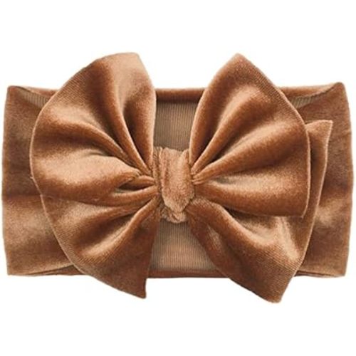 Baby Girl Headbands - Soft Velvet Stretchy Wide Headband for Newborns, Infants & Toddlers (Brown)