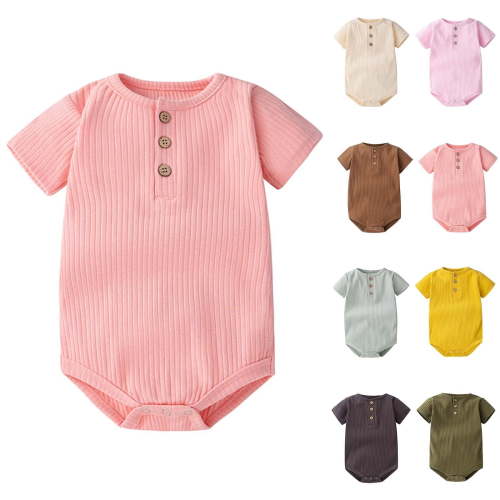 PIWHJQK Newborn Bodysuit Kids Solid Short Sleeve Summer Breathable Infantborn Cotton Infant Outfits