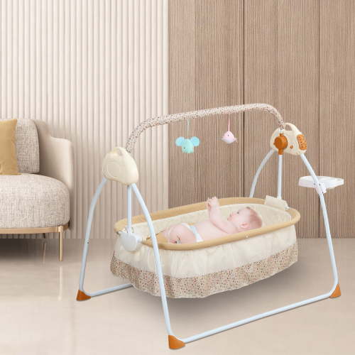 Electric Baby Crib Cradle, Auto Swing Bed,Multifunctional Foldable Baby Swing Cradle with Bluetooth Music 5 Swaying Gears Remote Control,for 0-18 Months (Khaki)