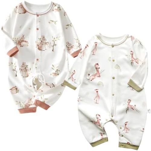 100% Organic Cotton Soft 3-24 Months 2-Piece Unisex Footless Newborn Baby Sleepers Pajamas Romper Boys Girls