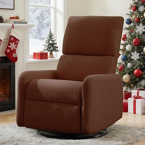 Korser 360° Swivel Glider Chair, Rocking Chair Nursery with Side Pockets, Deep Cushioned Seat, Nursery Chair with Steel Structure Base, Sherpa Swivel Chairs for Living Room, Bedroom, Baby Room