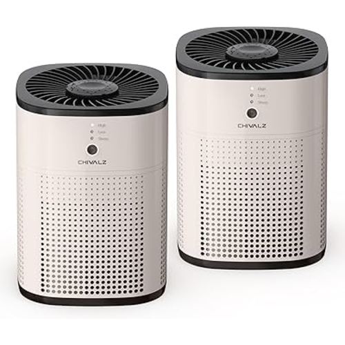 2 Pack CHIVALZ Air Purifiers for Bedroom with True HEPA Filter for Smoke, Dust, Pollen, Pet Dander, Small Air Purifiers for Home Bedroom, Quiet Air Cleaner with 24dB Sleep Mode, White & Black