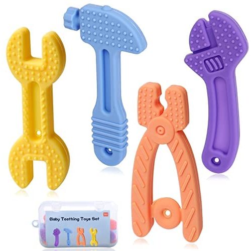 Baby Teething Toys for 0-6 Months 6-12 Months Silicone Baby Molar Chew Toys Hammer Wrench Spanner Pliers Shape Baby Toys