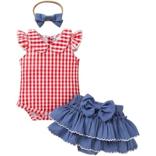 Tiny Cutey Baby Girl Clothes Infant Summer Outfits Set Ruffle Sleeve Romper and Floral Shorts with Headband