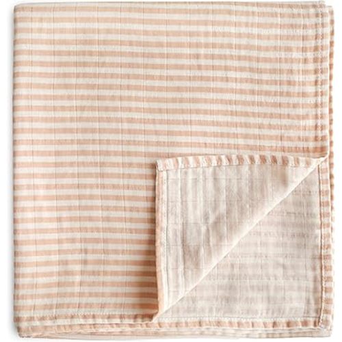 mushie Muslin Baby Swaddle Blanket | 100% Organic Cotton (Natural Stripe)