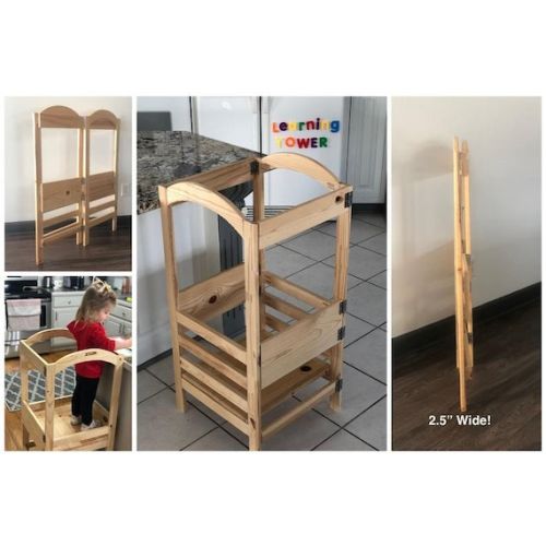 Pine or Oak, Finished, Foldable Kitchen Helper Tower + $40 Shipping