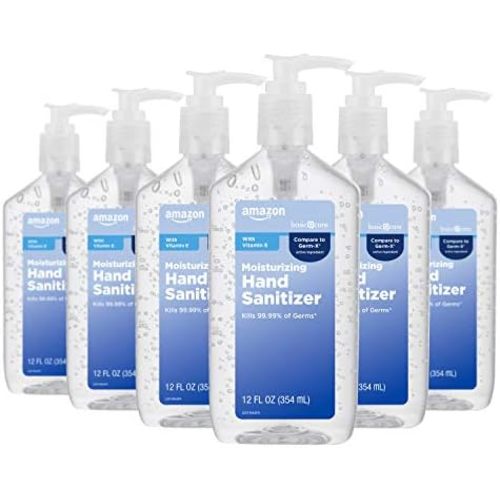 Amazon Basic Care Original Hand Sanitizer with Vitamin E, 62% Ethyl Alcohol, 12 fl oz, 6-Pack