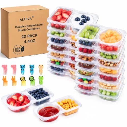 ALFEVA 20 Pcs Reusable Snack Containers with Lids Portion control, Camping Essentials,Meal Prep Containers for Kids adults On the Go Meals, 10 Forks, Snack Pack Containers for Travel