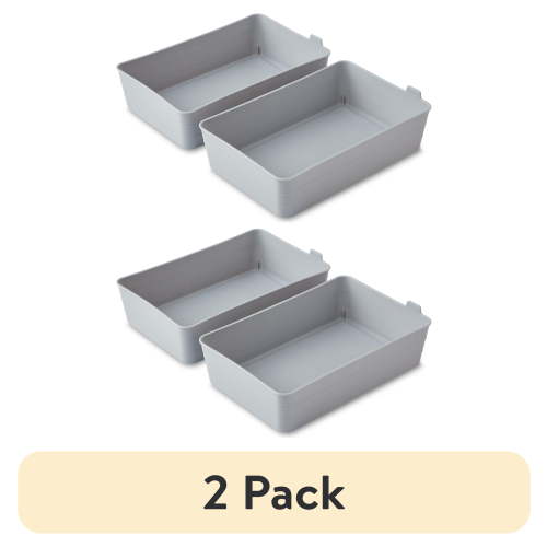 (2 pack) Mainstays 2-Pack Flexible Drawer Storage Organizer Bins, Plastic Drawer Organizer Containers for Kitchen Drawer, Desk Drawer and Bathroom Drawer Organization, Gray