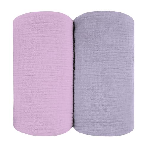Muslin Swaddle Blankets for Baby Girl, Baby Receiving Blankets for Girls and Boys, Large Size 47 x 47 Inches, Soft Breathable Cotton for Unisex Newborn, 2 Packs, Purple + Lavender