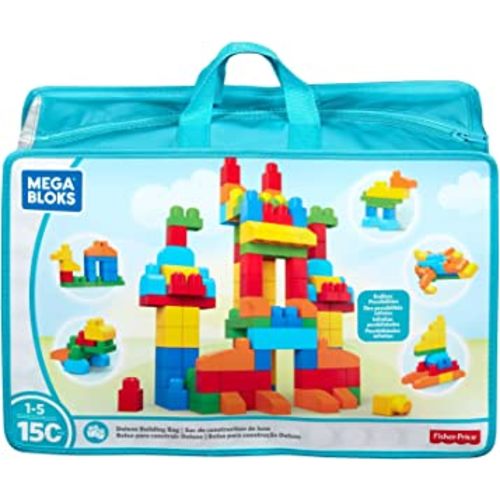 MEGA BLOKS First Builders Toddler Blocks Toys Set, Deluxe Building Bag with 150 Pieces and Storage, Blue, Ages 1+ Years