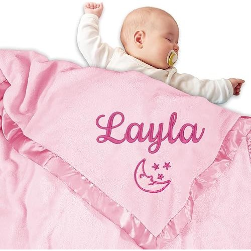 Corissy Personalized Baby Blanket with Name, Custom Flannel Swaddle Blankets, Customized Embroidered Receiving Blanket for Girls, Baby Shower Birthday for Newborn - Pink(36" x 36")