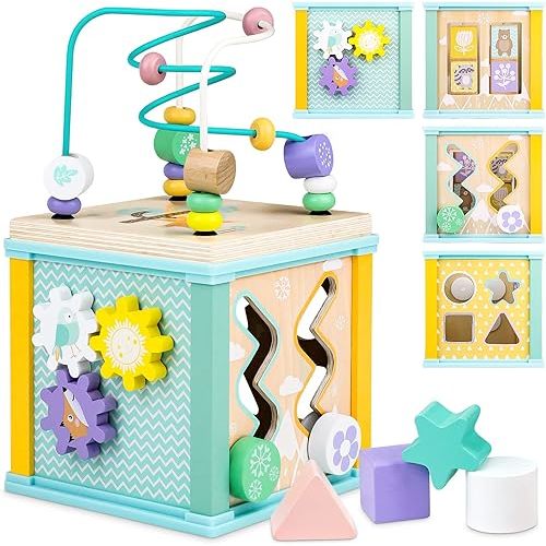 Airlab Wooden Activity Cube Montessori Toys for 1 2 3 Year Old Baby Toys 12 Months Toddlers 1-3 Birthday Gift Boys Girls Sensory Interactive Learning Toys