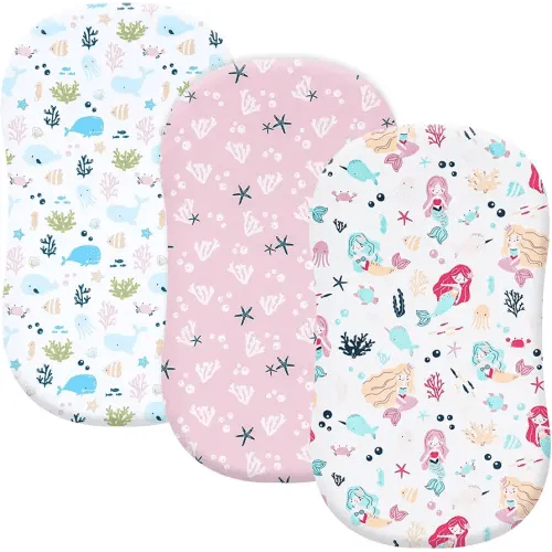 PHF 3 Pack Soft Bassinet Sheets, Mermaid Breathable Comfy Cradle Sheets for Baby Girls, No Slip Universal Fit for Most Cradle and Bassinet Mattress, Mermaid