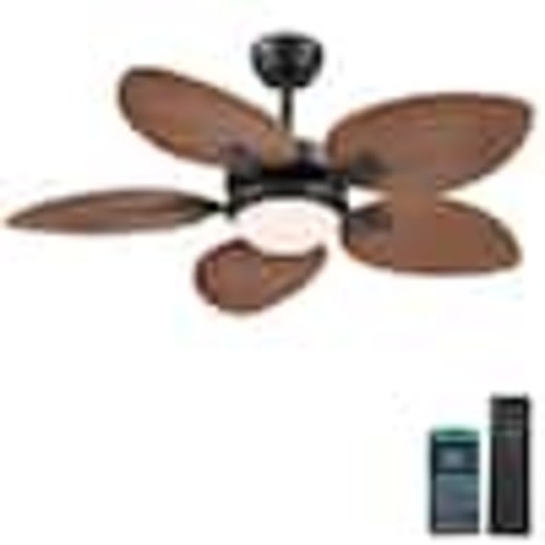 Kviflon 44 in. Indoor/Outdoor Light Black Retro 5 Palm Leaf Shaped Blades Ceiling Fan with Dimmable LED Light and Remote/APP YT-8230-44BJ-QZ