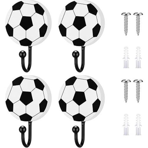 Marsui 4 Pcs Soccer Wall Decor Vintage Soccer Hooks Decoration Wood Coat Hooks Wall Mounted Sports Theme Bathroom Decor Towel Hanger for Home Entryway Playroom Hats Keys