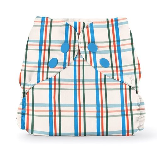 Esembly Cloth Diaper Cover - Reusable Swim Diaper, Waterproof, Breathable - Adjustable Outer Layer Over Absorbent Inner for Blowout Protection - Plaid, Size 1 (7-17lbs)