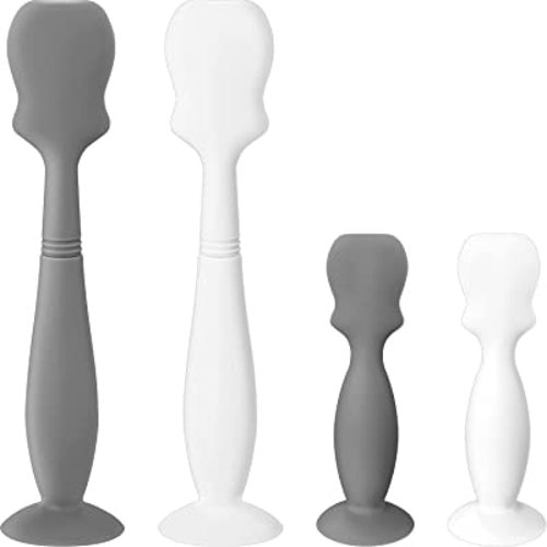 Baby Diaper Cream Spatulas, Diaper Rash Cream Applicator With Suction Cup And Humanized Handle, Silicone Brush Multi-Purpose Tool BPA-Free Butt Paste Spatula For Newborn Baby (Grey/White)