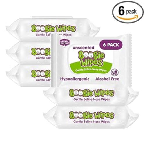 Boogie Gentle Saline Nose Wipes Unscented - 180 Count | Hypoallergenic & Alcohol-Free, Made with Natural Saline, Aloe, Chamomile & Vitamin E, Diaper Bag Essential