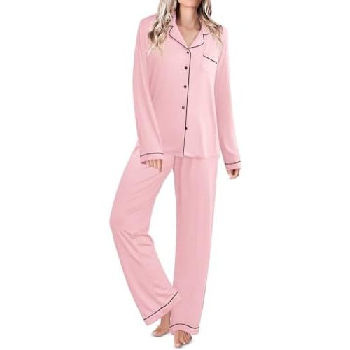 Ekouaer Pajamas for Women Set Long Sleeve Button Down Sleepwear Nightwear Soft Pjs 2 Piece Lounge Sets S-XXL