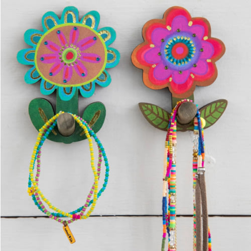Adhesive Wooden Wall Hooks, Set of 2 - Flower