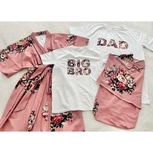 Mommy and me robe and swaddle set girl. Maternity robe and swaddle set. Hospital robe. Matching dad shirt for hospital. Baby shower gift.