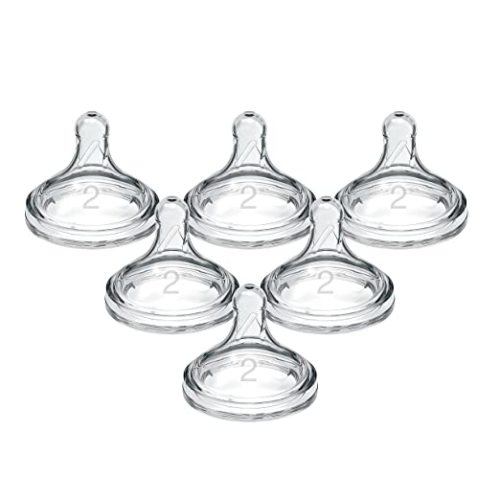 Dr. Brown’s Natural Flow® Level 2 Wide-Neck Baby Bottle Silicone Nipple, Medium Flow, 3m+, 100% Silicone Bottle Nipple, 6 Pack