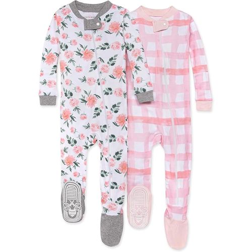 Burt's Bees Baby Girls' Snug Fit One-Piece Footed Non-Slip Sleeper Pajamas