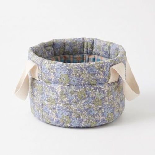 Alilang Quilted Floral Storage Basket with Handles for Home Organization - Light Blue