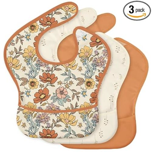3 Pack Waterproof Baby Bibs for Eating, Mess Proof Feeding Bib