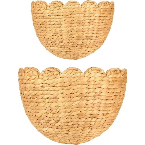Set of 2 Scalloped Wicker Hanging Wall Storage Basket